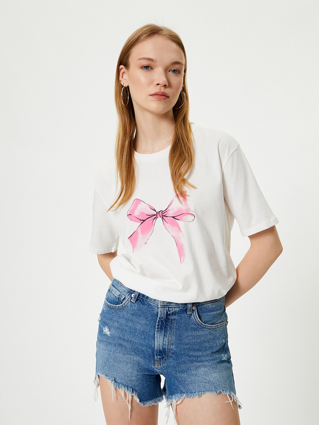 

Koton Women Graphic Printed Round Neck Pure Cotton T-shirt, White