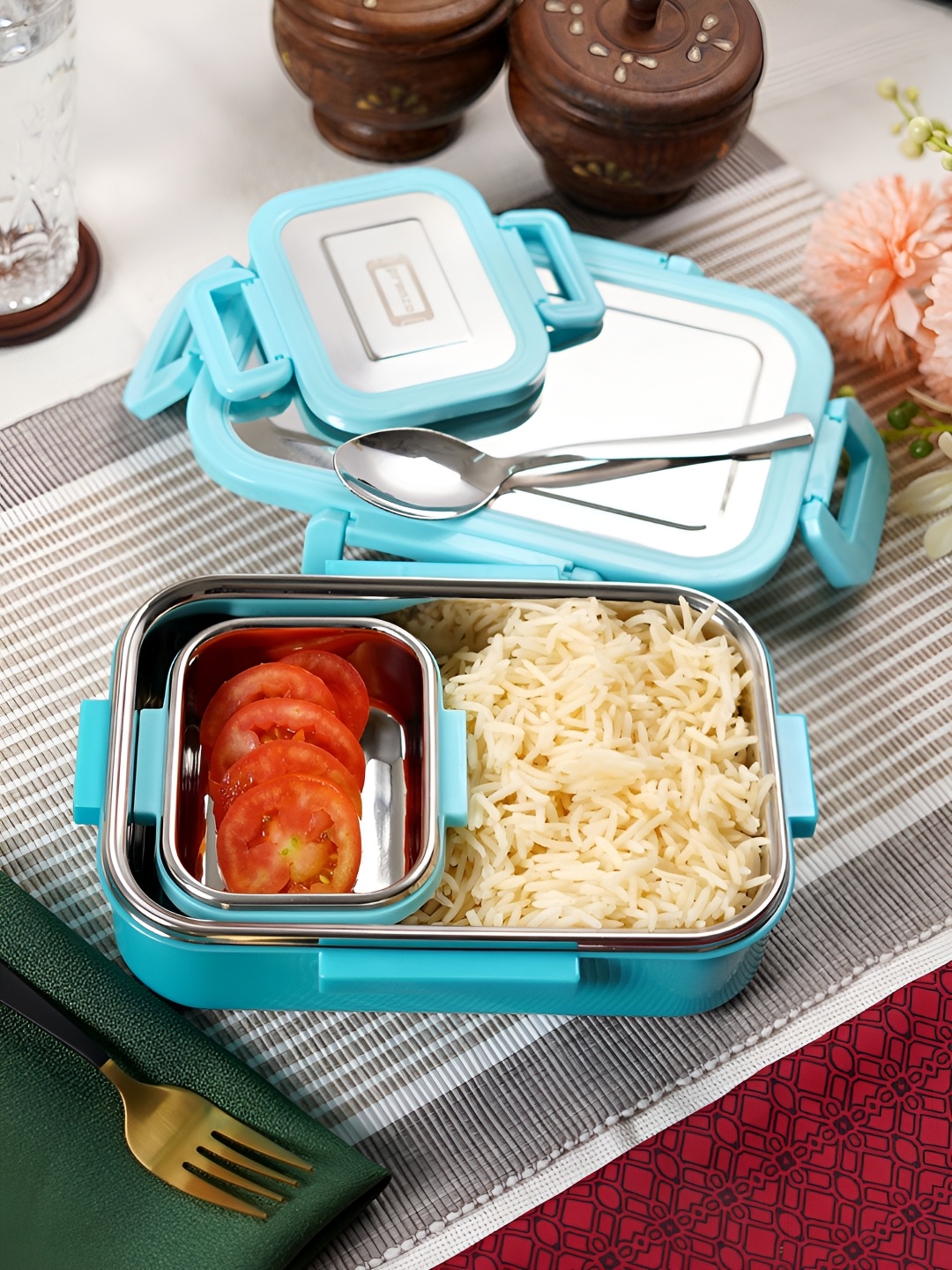 

Aura Blue Stainless Steel Dishwasher Safe Lunch Box Set