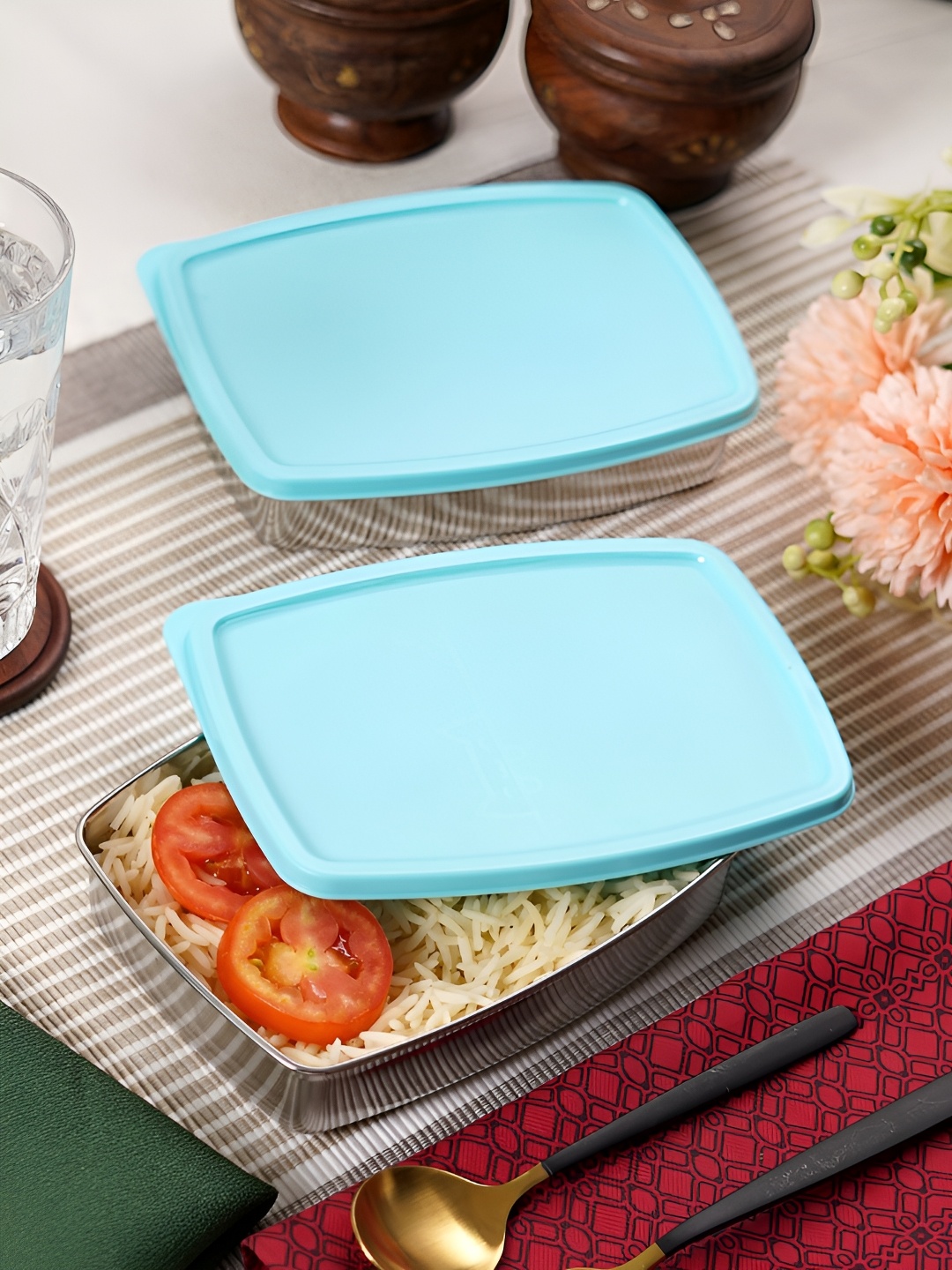 

Aura Blue 2 Pieces Stainless Steel Lunch Boxes- 400ml Each