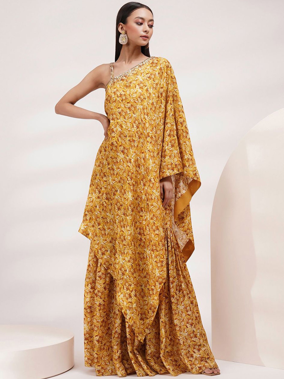 

Breathe by Aakanksha Singh Floral Embroidered Sequinned Straight Kurta with Sharara, Mustard