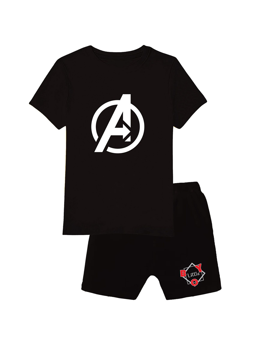 

CoolTees4U Boys Printed Round Neck T-shirt with Shorts, Black