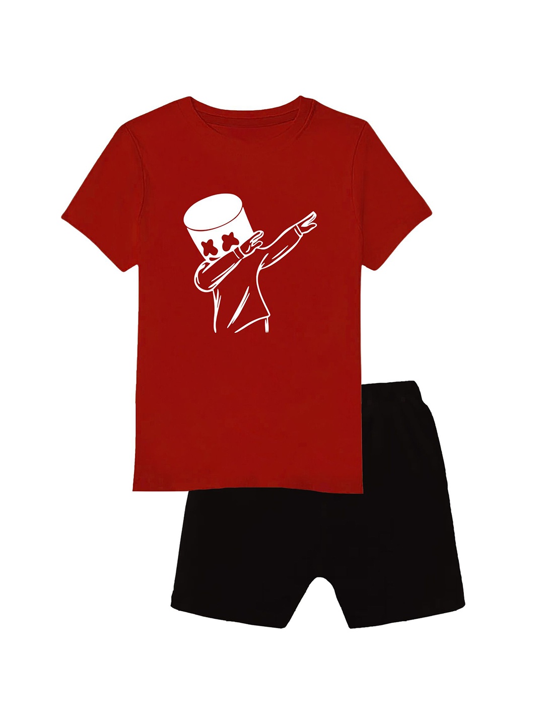 

CoolTees4U Boys Printed Round Neck Pure Cotton T-shirt with Shorts, Red