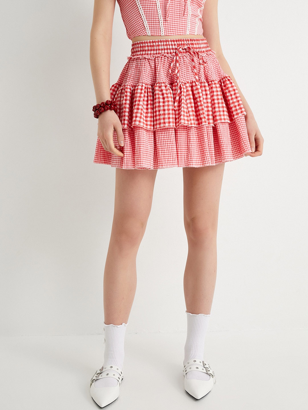 

Koton Checked Flared Mini Skirt, Pink