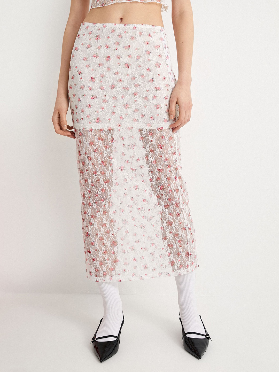 

Koton Printed Flared Midi Skirt, White