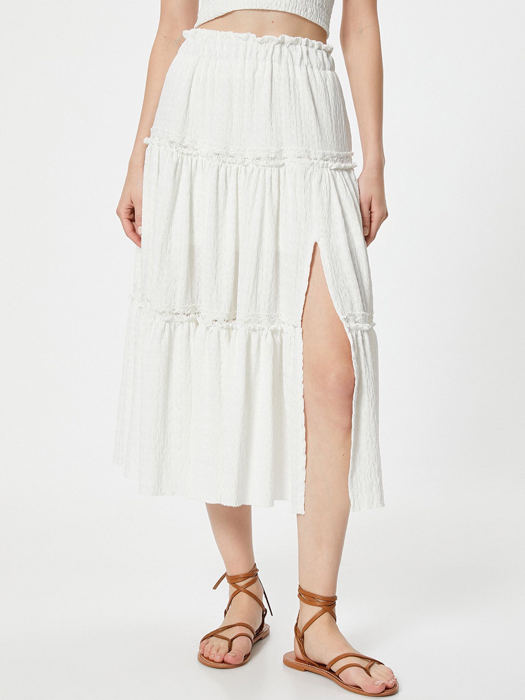 

Koton Self Design Tiered Maxi Skirt, White