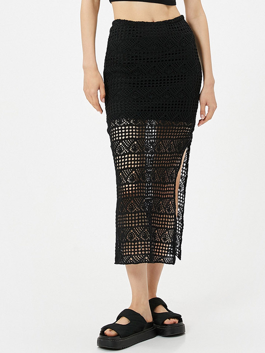 

Koton Self-Design Straight Midi Skirt, Black