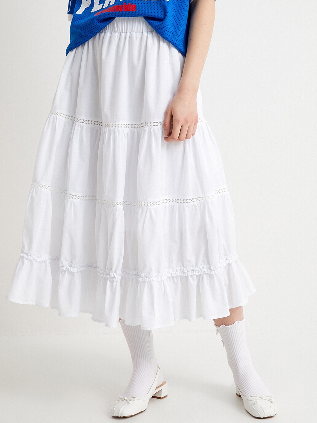 

Koton Pure Cotton Tiered Skirt, White