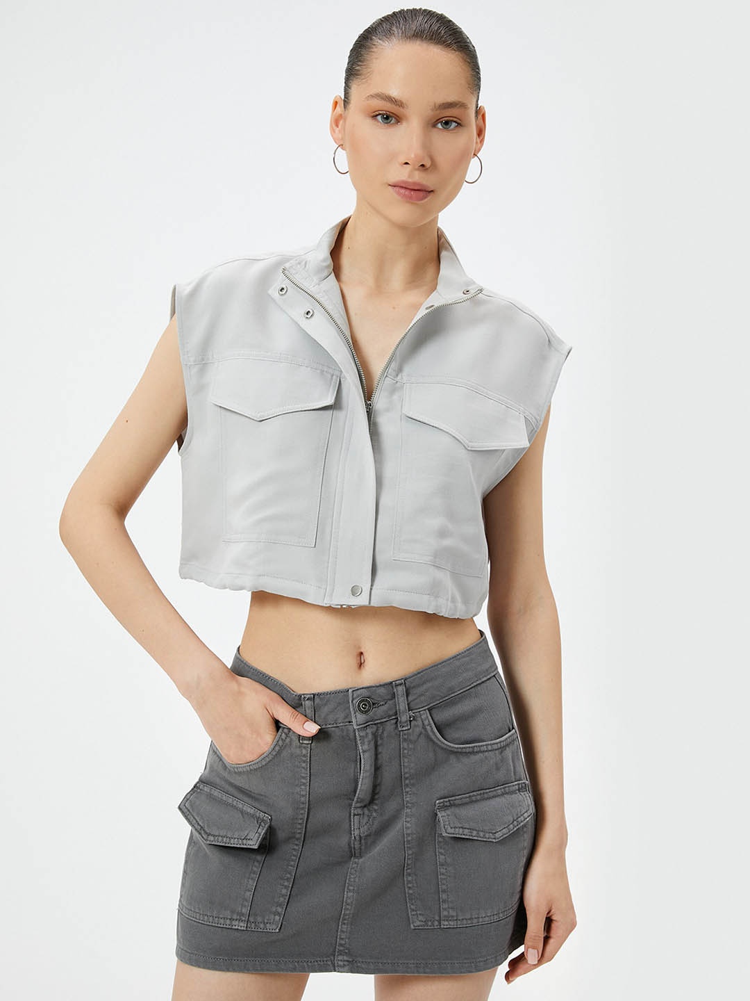 

Koton Woven A-Line Mini Skirt, Grey