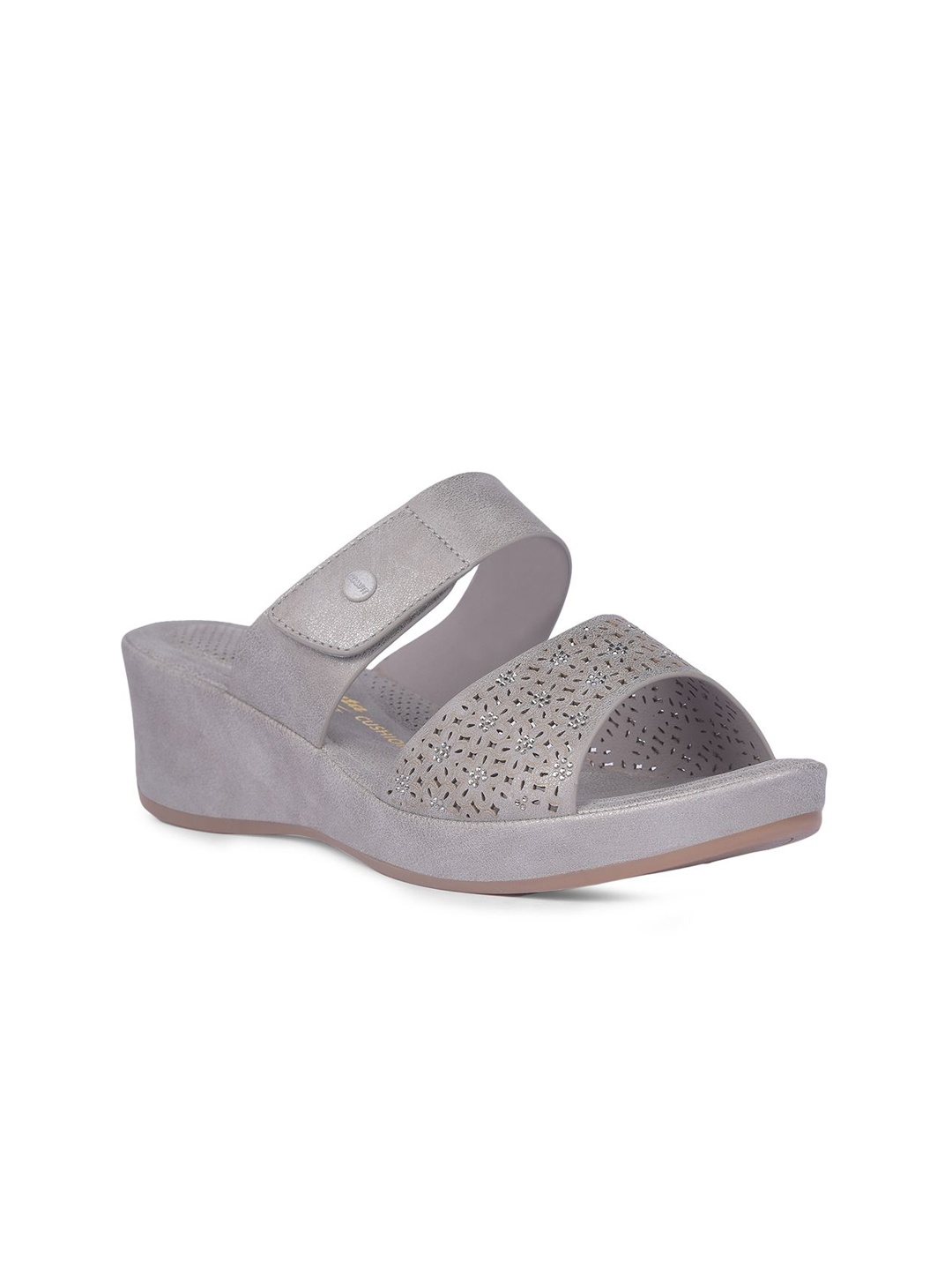 

Bata comfit Textured Open Toe PU Wedge Sandals, Grey