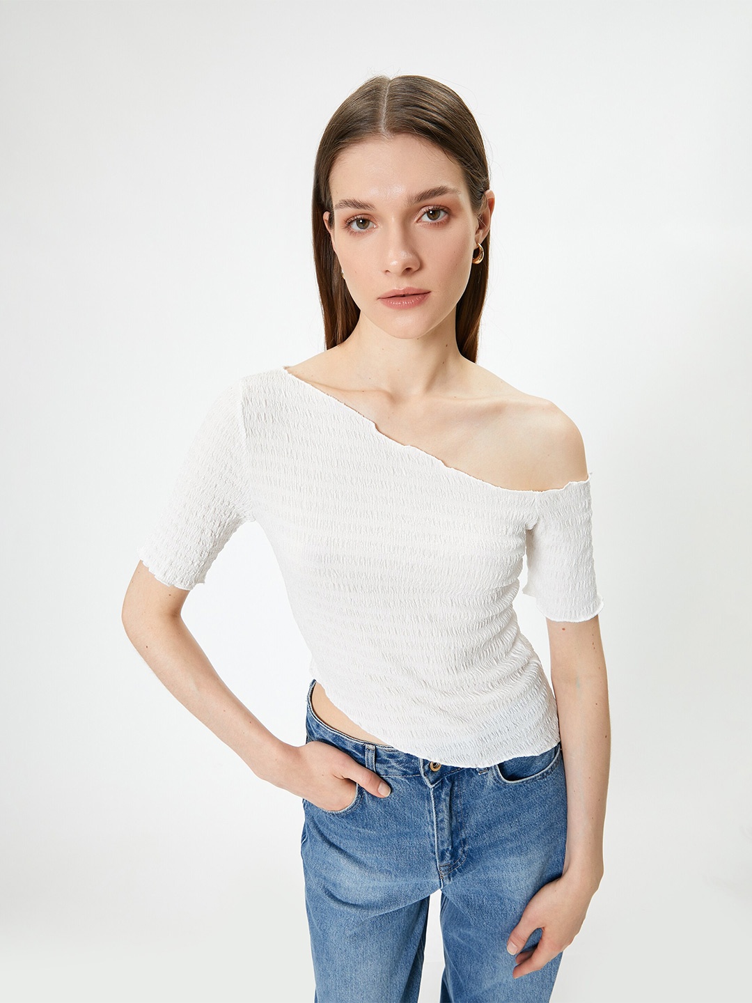 

Koton One Shoulder Asymmetric Crop Top, White