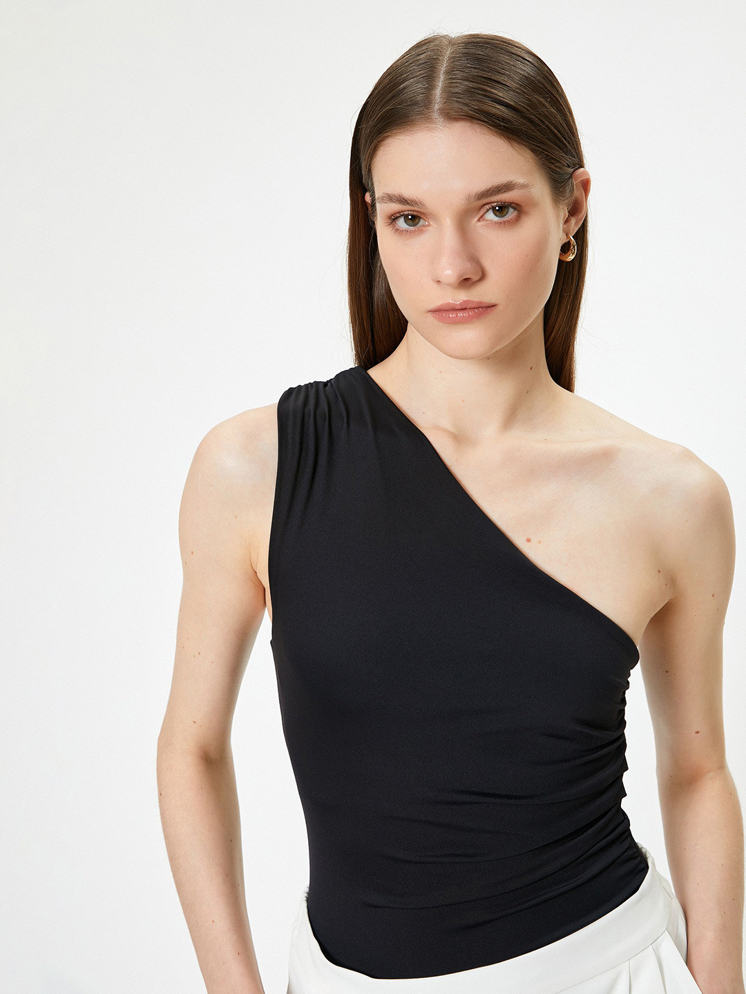 

Koton Solid One Shoulder Top, Black