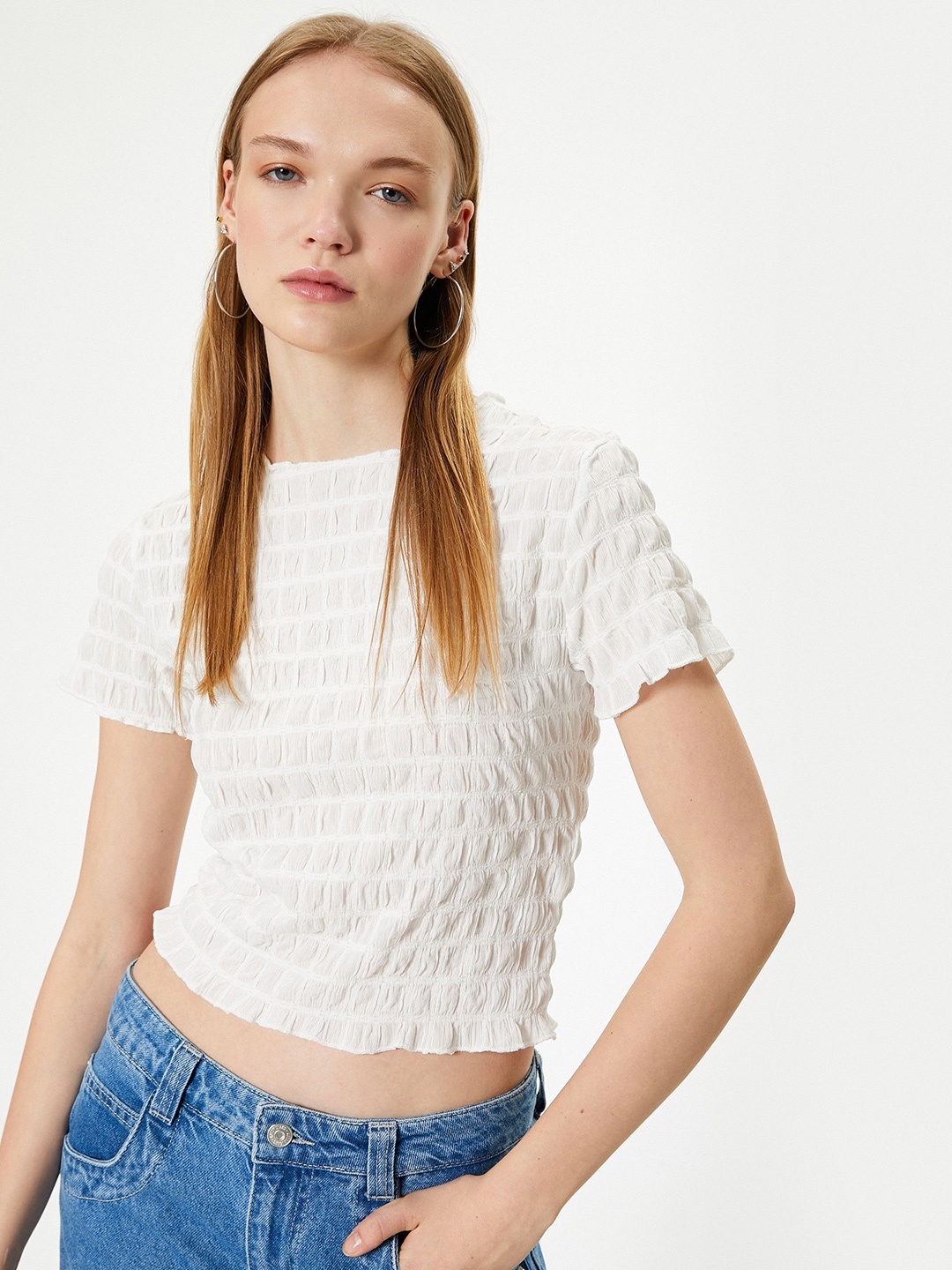 

Koton Solid Round Neck Crop Top, White