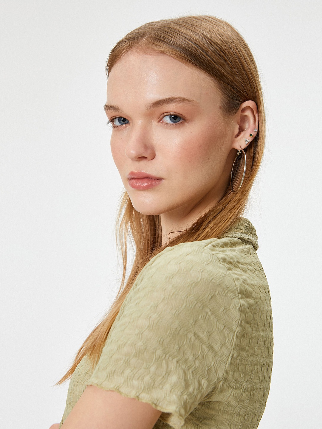 

Koton Solid Shirt Style Crop Top, Green