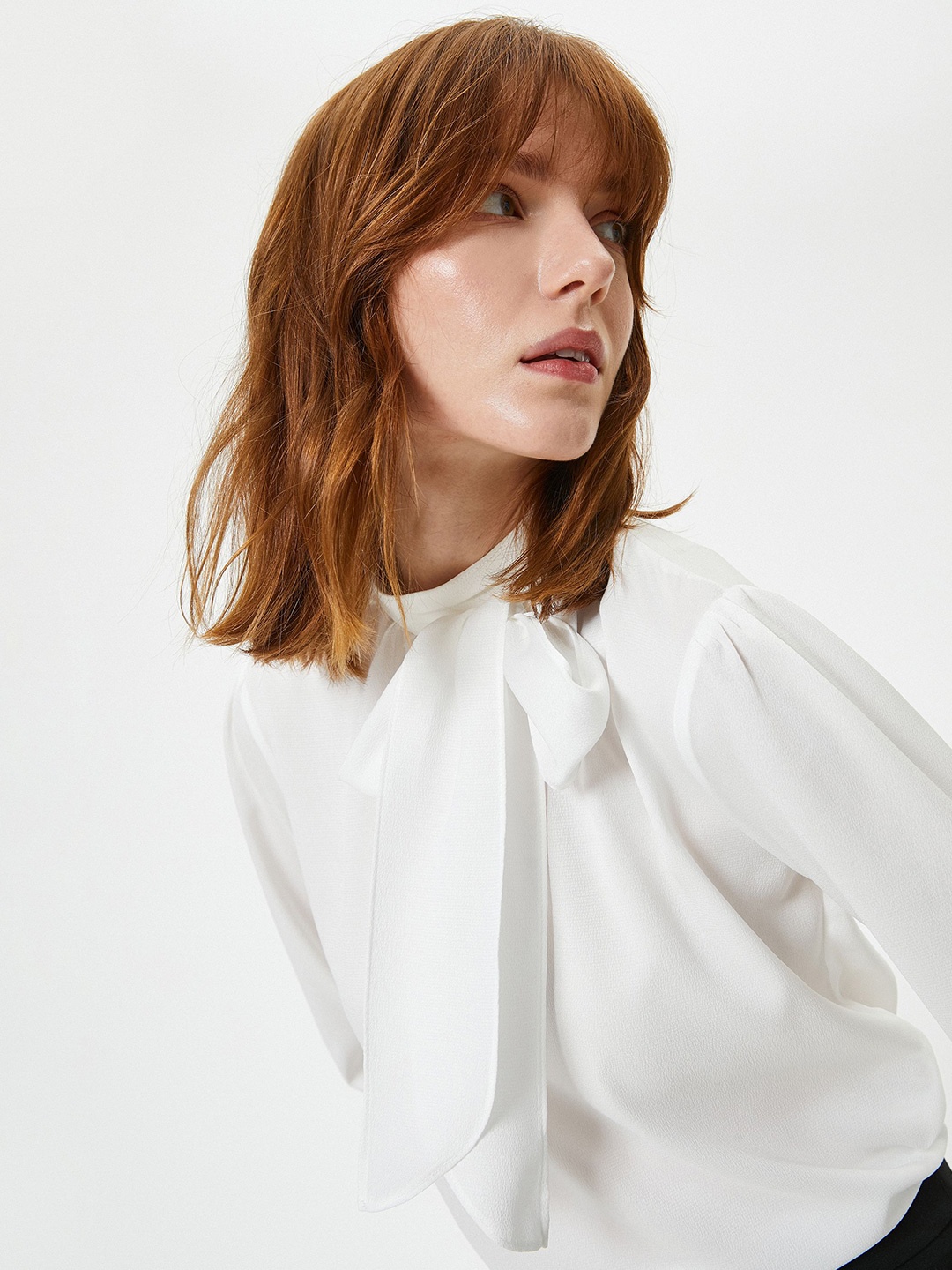 

Koton Solid High Neck Cuffed Sleeves Top, White