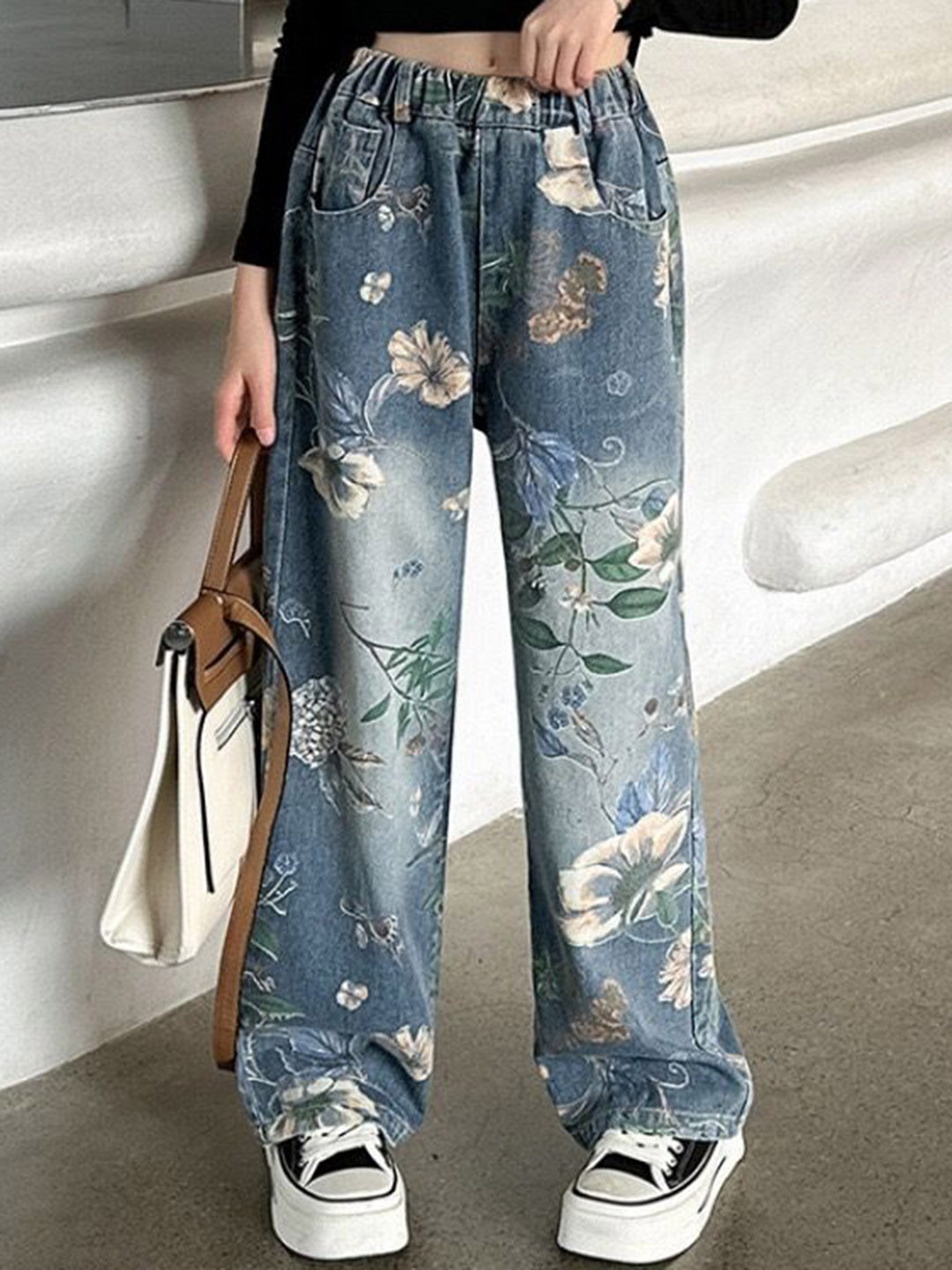

Googo Gaaga Girls Printed Smart Straight Fit Wide Leg Trousers, Blue