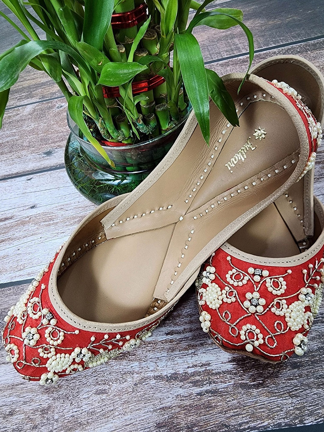 

Fulkari Women Printed Ethnic Mojaris Flats, Red