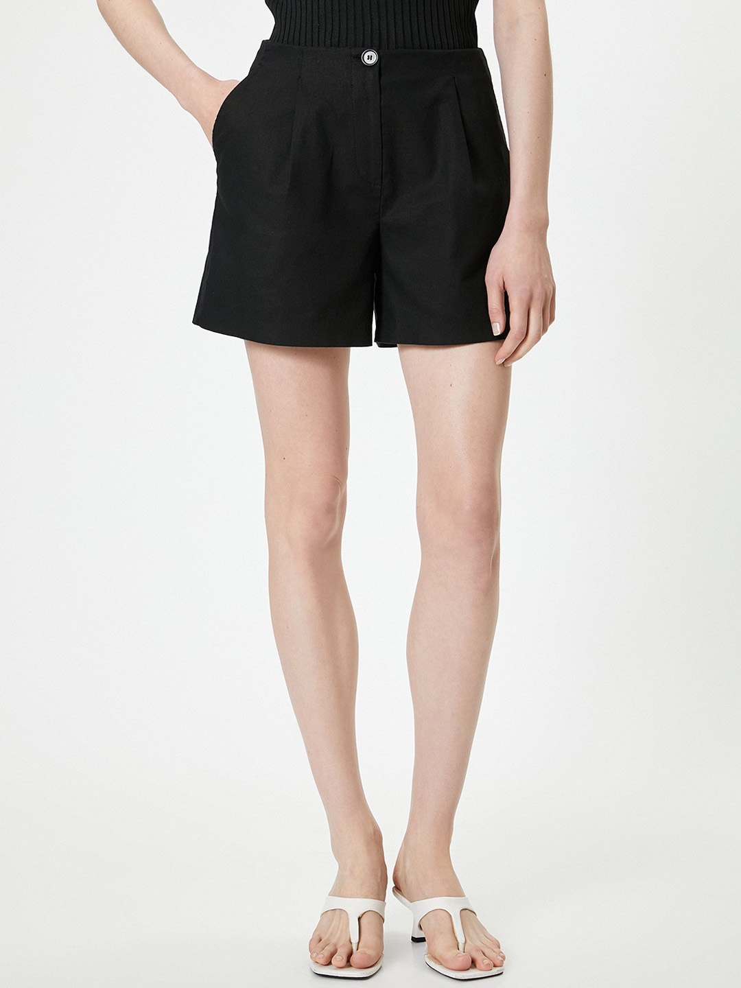 

Koton Women Linen Shorts, Black