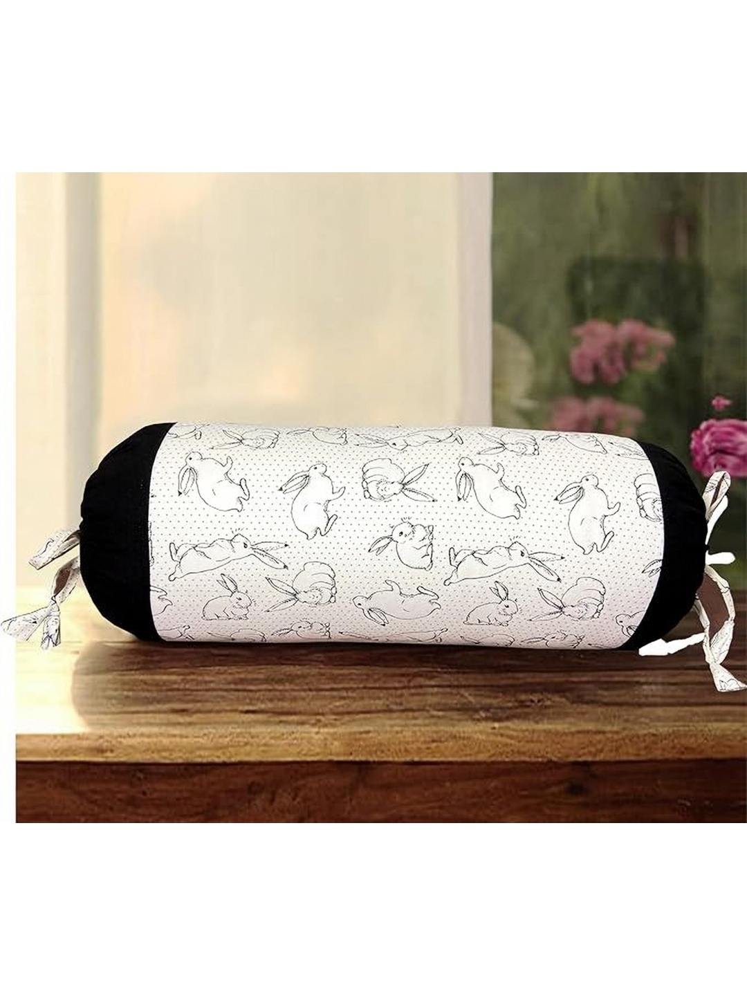 

SAJAVAT White & Black Printed Pure Cotton Bolster Cover