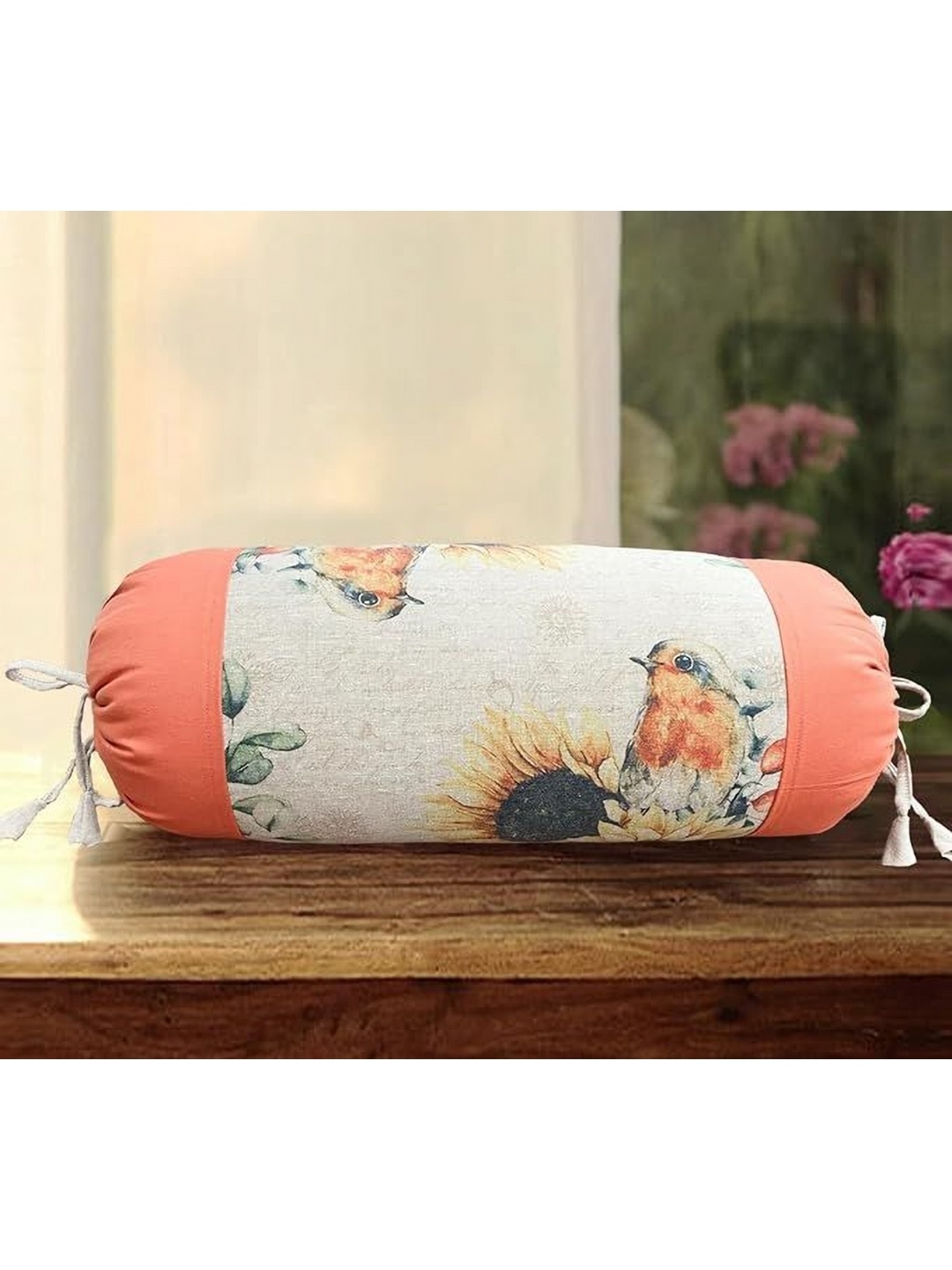 

SAJAVAT Orange-Coloured & White Printed Bolster Covers