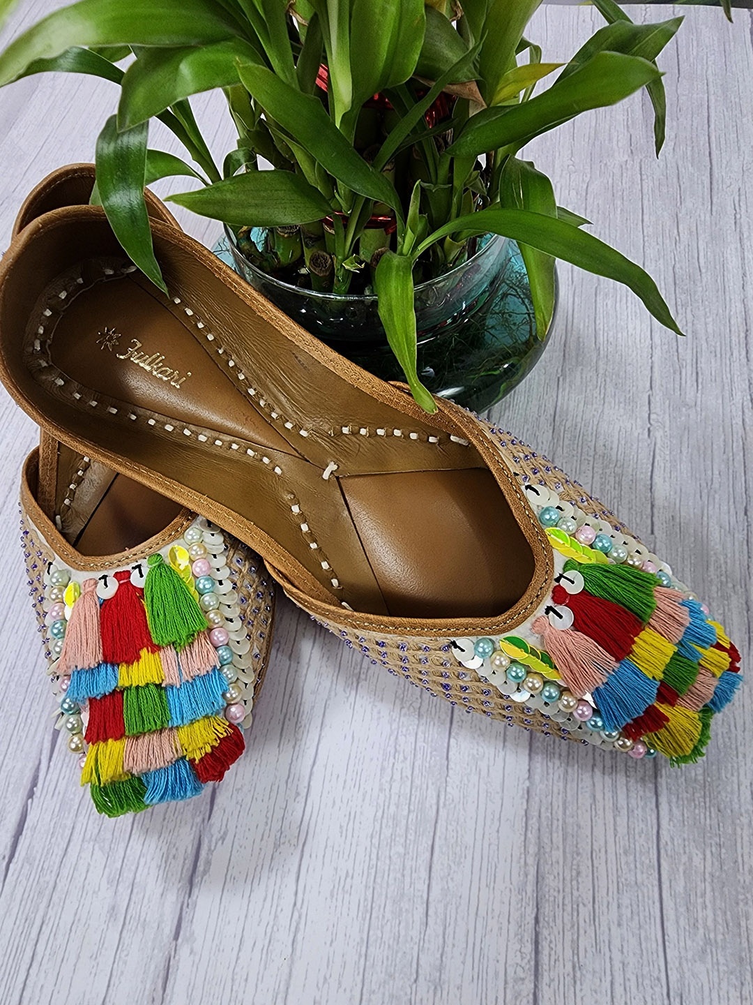

Fulkari Women Ethnic Mojaris Flats, Beige
