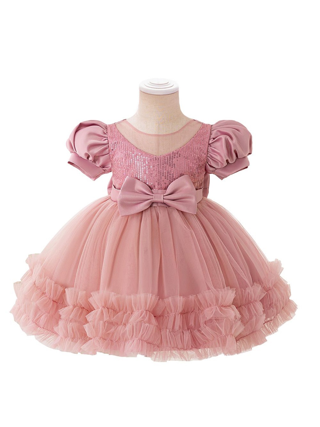 

StyleCast x Revolte Girls Puff Sleeve Embellished Fit & Flare Dress, Pink