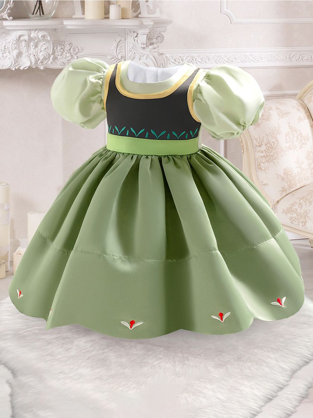 

StyleCast x Revolte Puff Sleeve Peplum Dress, Green