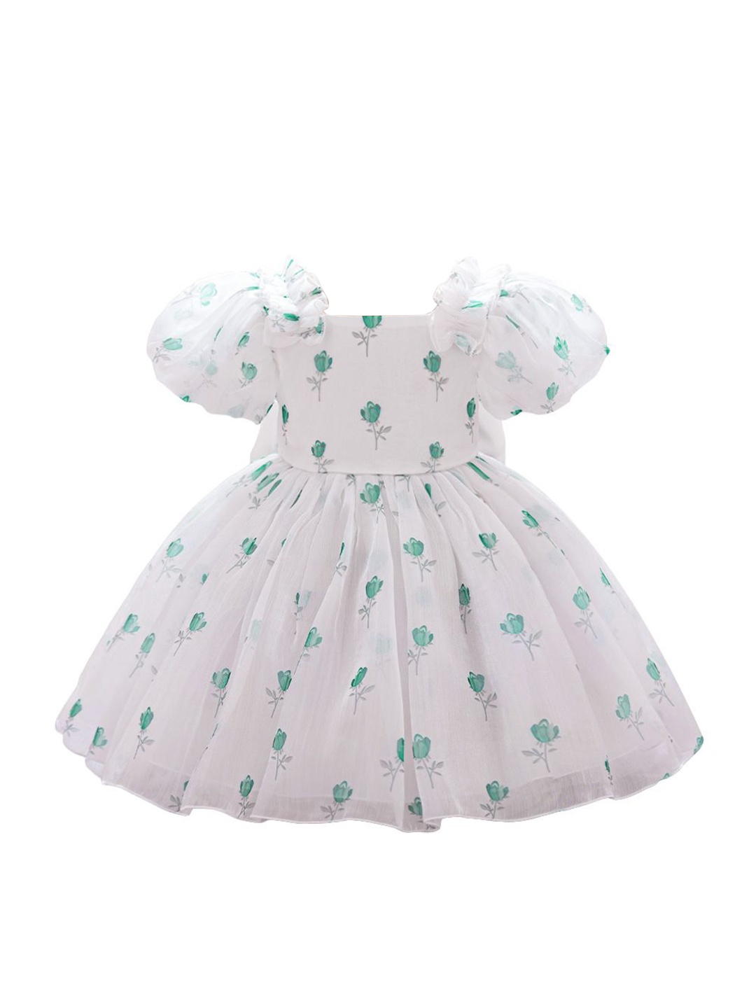 

StyleCast x Revolte Floral Print Puff Sleeve Fit & Flare Dress, Green