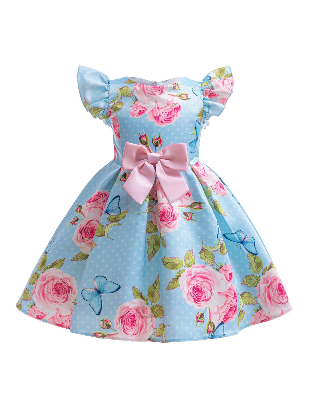 

StyleCast x Revolte Floral Print Flutter Sleeve Fit & Flare Dress, Blue