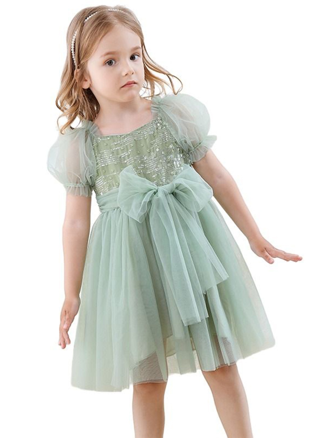 

StyleCast x Revolte Embellished Applique Fit & Flare Dress, Green