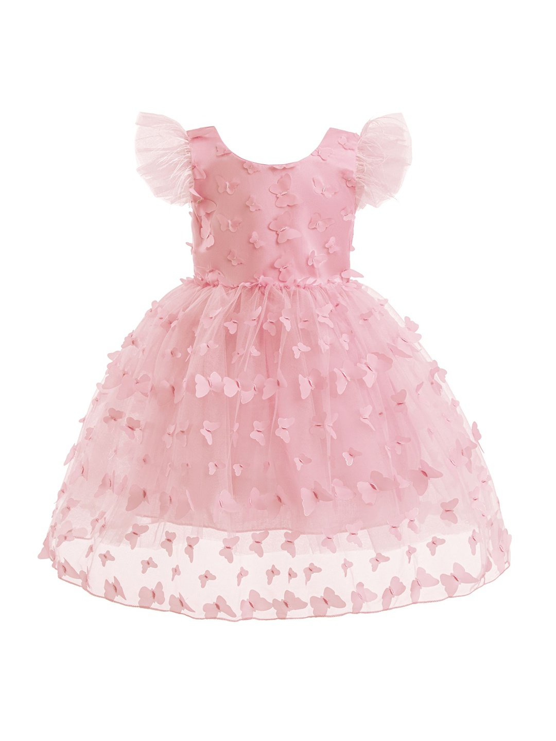 

StyleCast x Revolte Floral Flutter Sleeve Applique Fit & Flare Dress, Pink