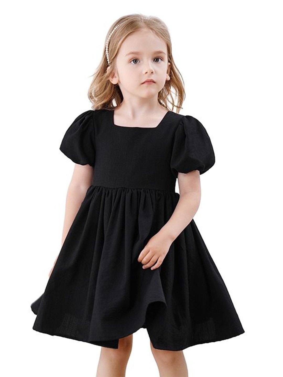 

StyleCast x Revolte Puff Sleeve Fit & Flare Dress, Black