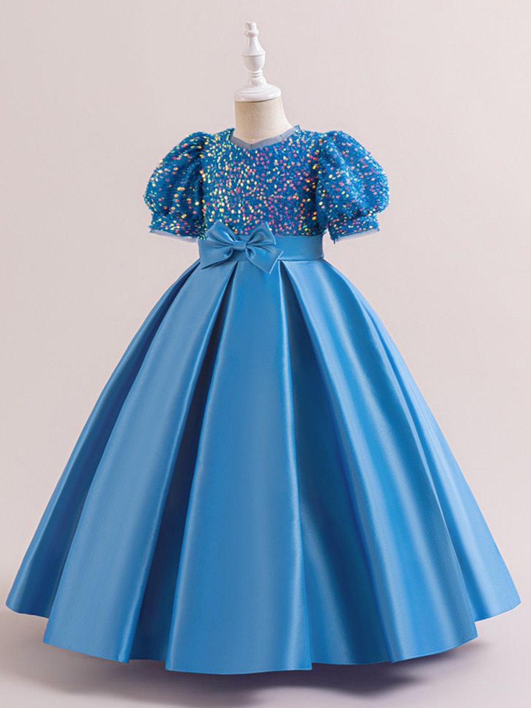 

StyleCast x Revolte Puff Sleeves Bow Embellished Gown Dress, Blue