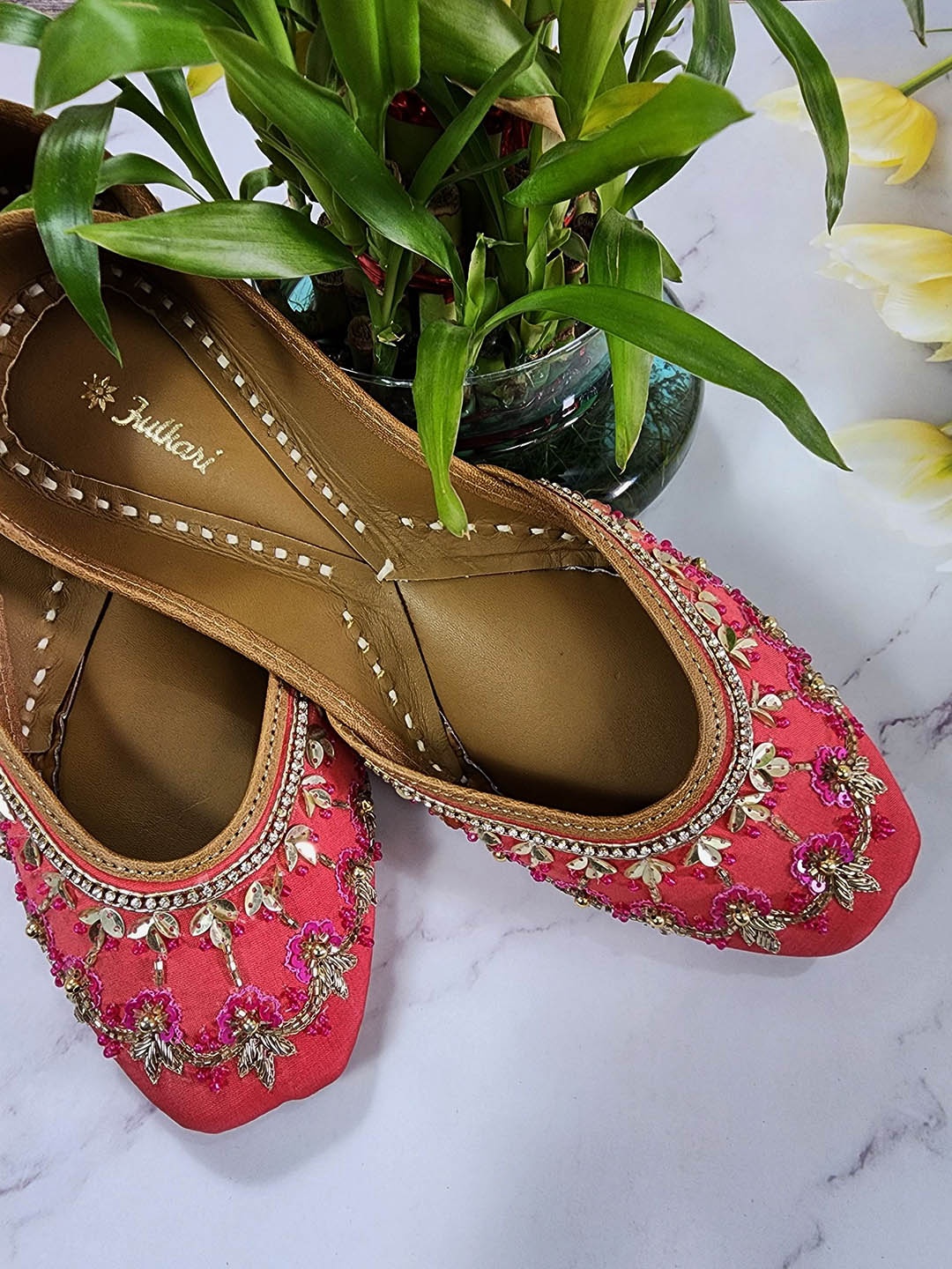 

Fulkari Women Ethnic Mojaris Flats, Coral