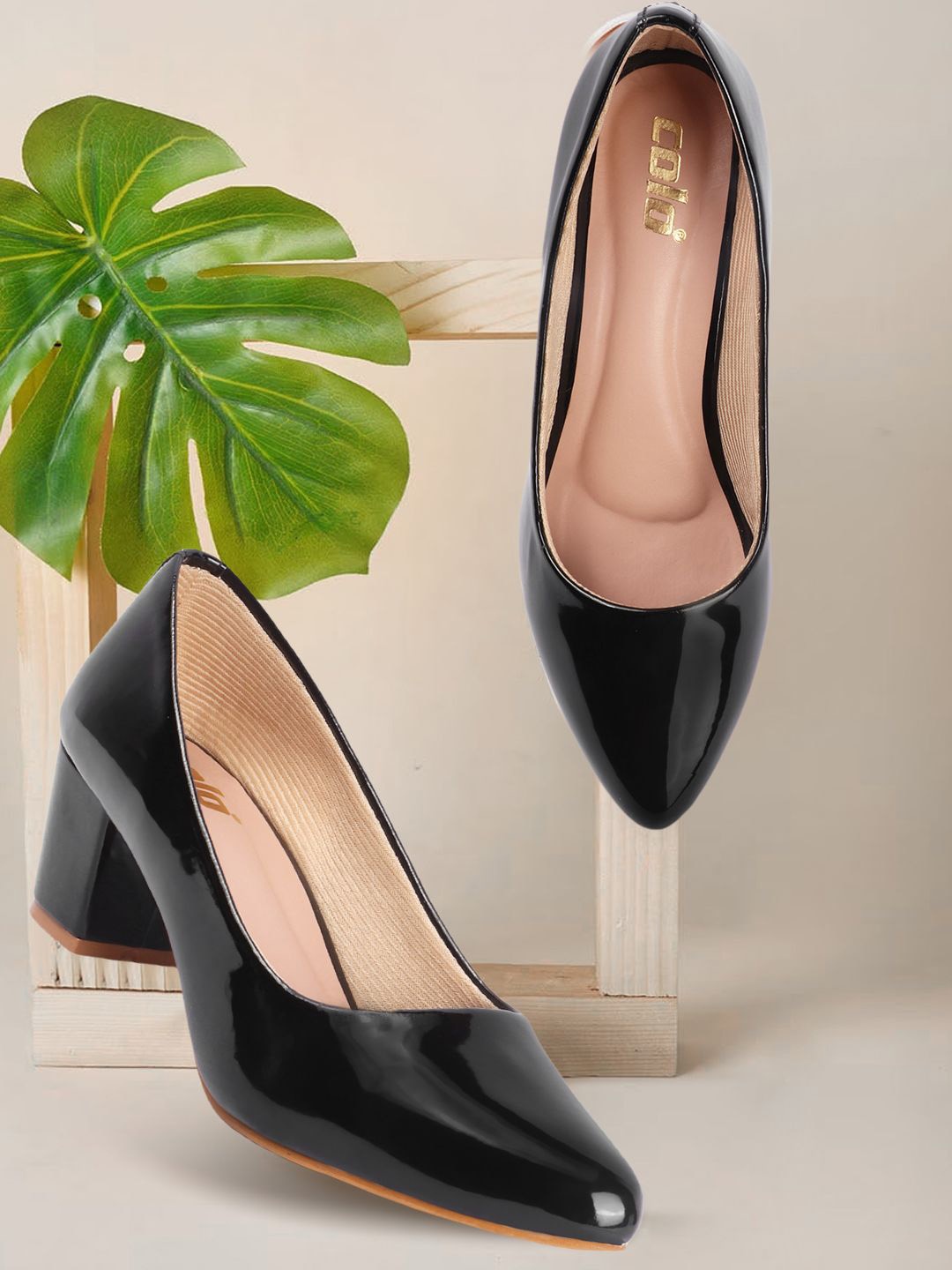 

Colo Block Pointed Toe Pumps, Black