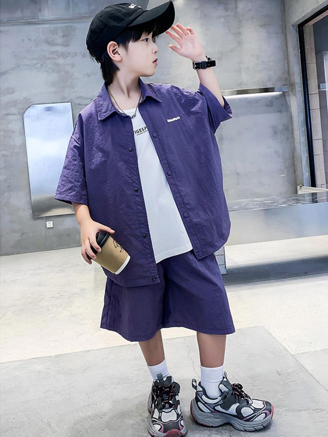 

StyleCast x Revolte Boys T-shirt and Shirt with Shorts, Purple