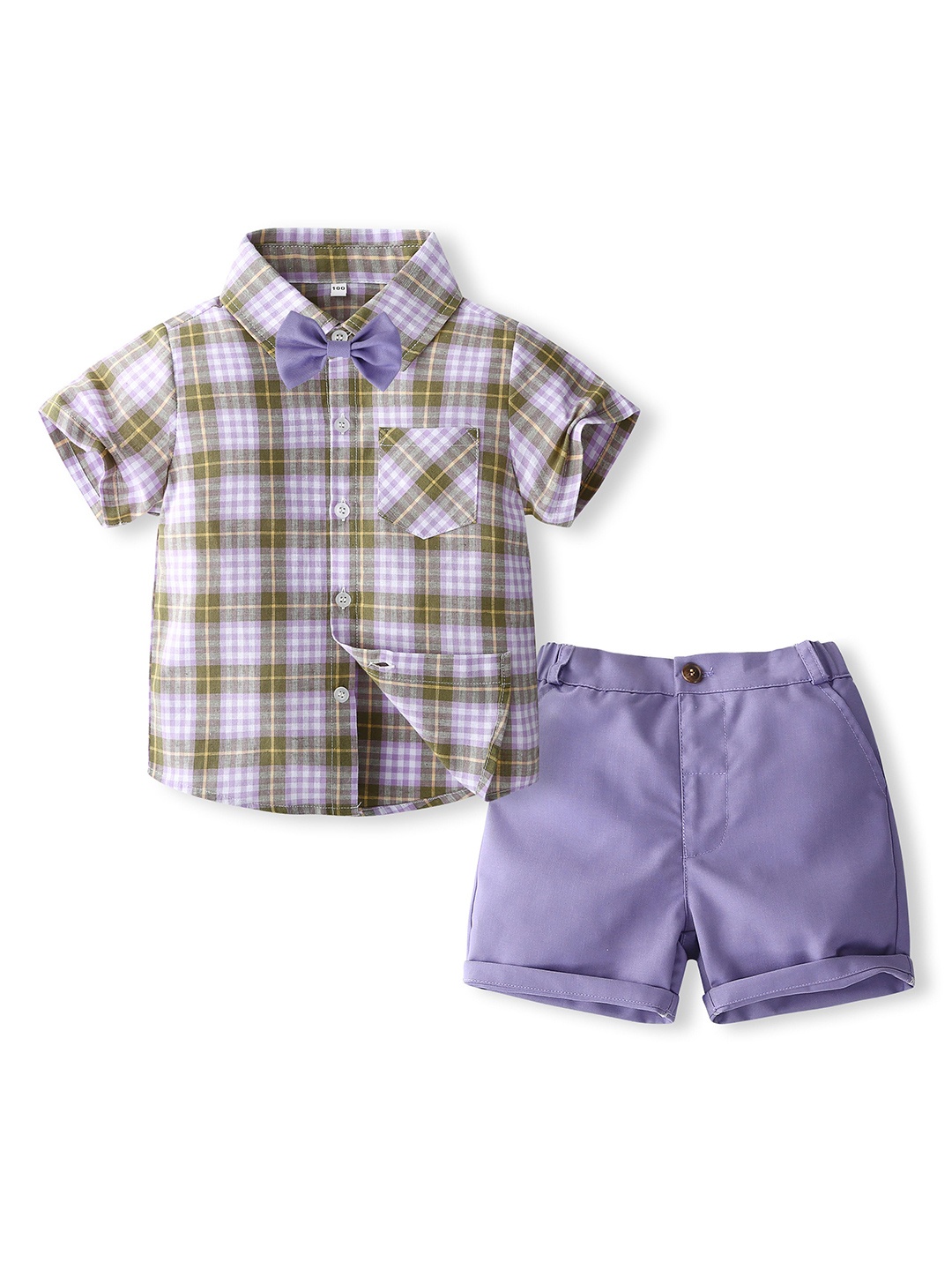 

StyleCast x Revolte Boys Checked Shirt with Shorts, Purple