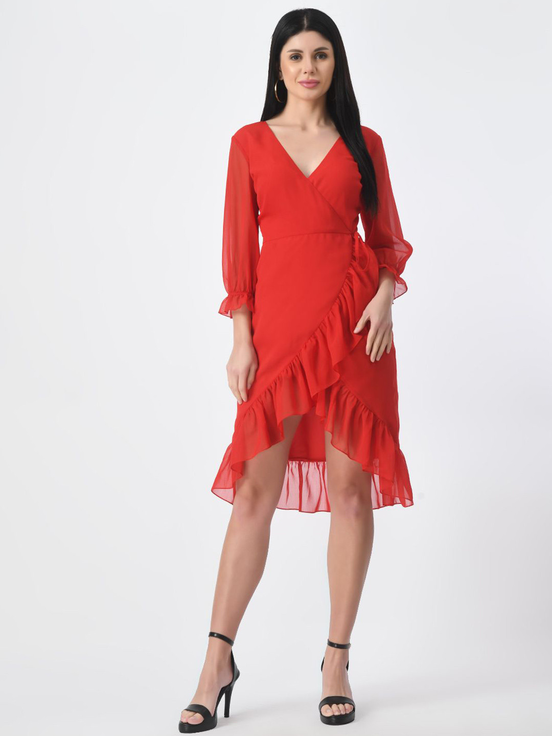 

Tushita Slit Sleeve Georgette Dress, Red