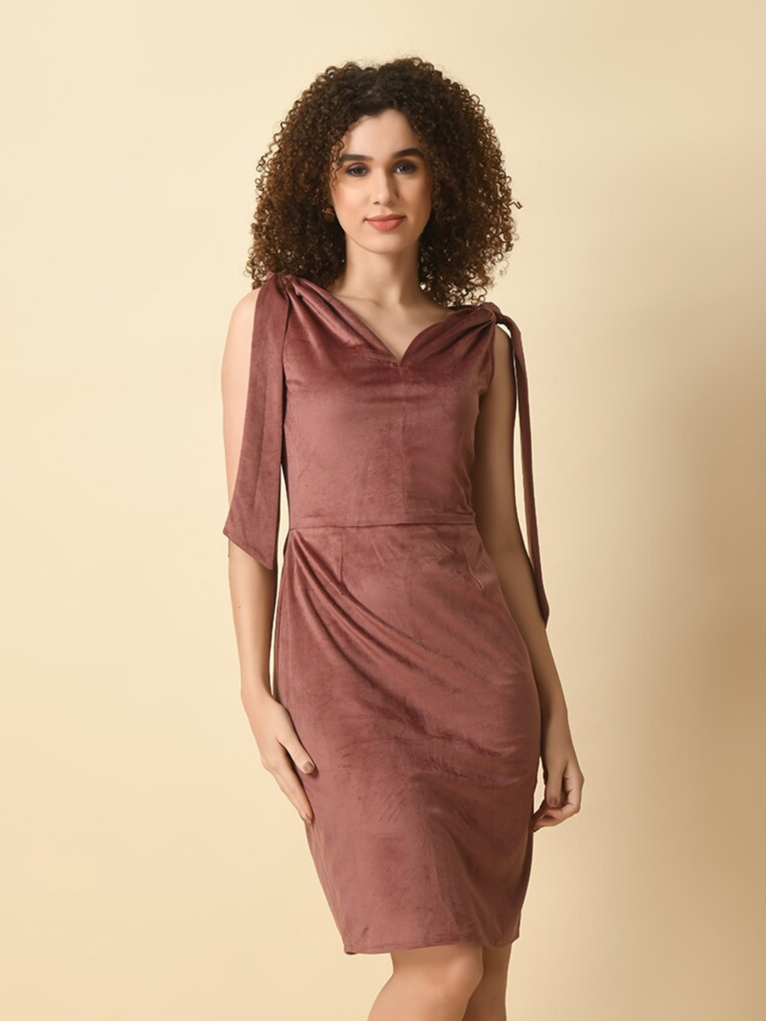 

Tushita Cowl Neck Velvet Sheath Dress, Pink