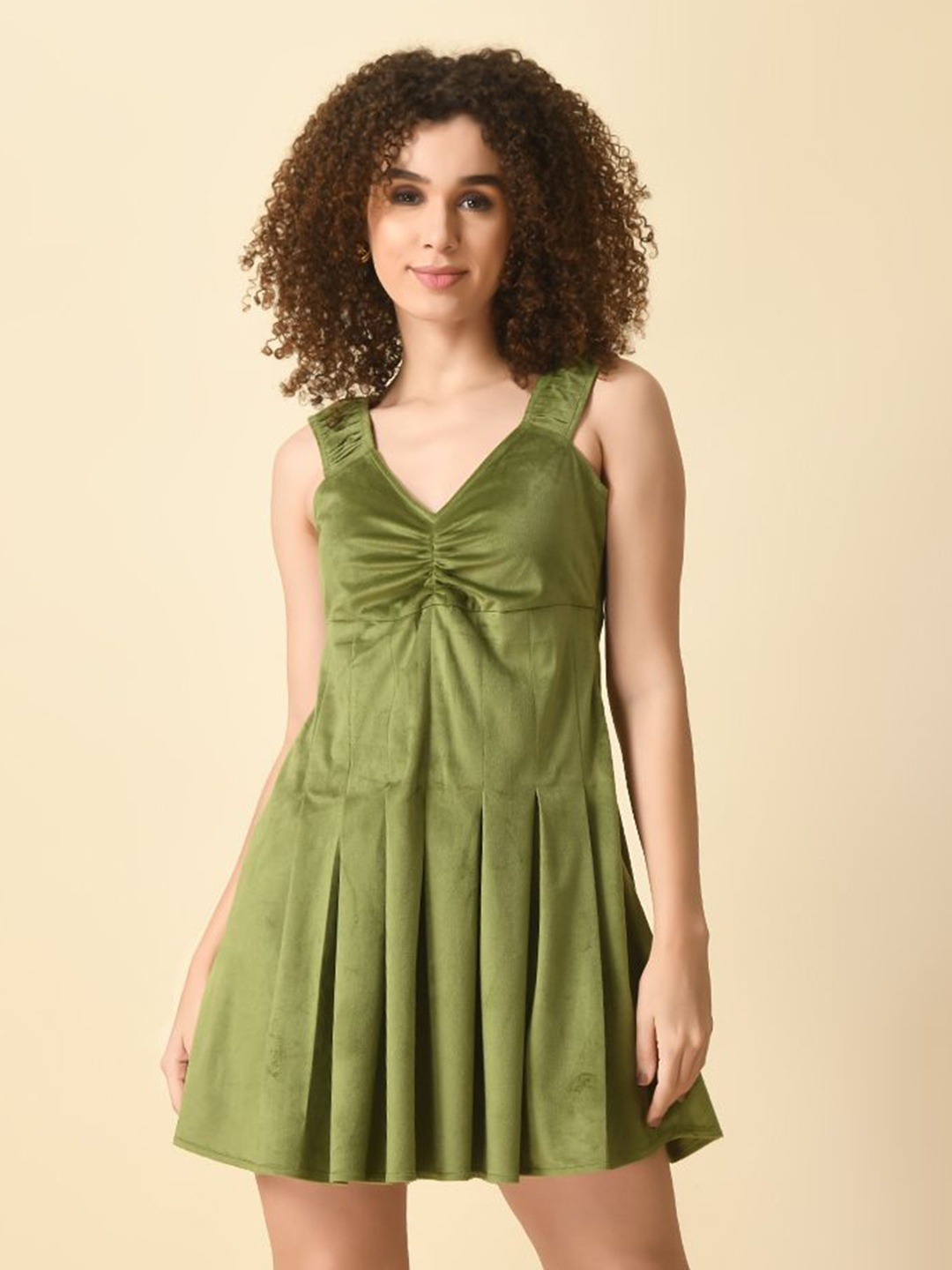 

Tushita Velvet Fit & Flare Dress, Green