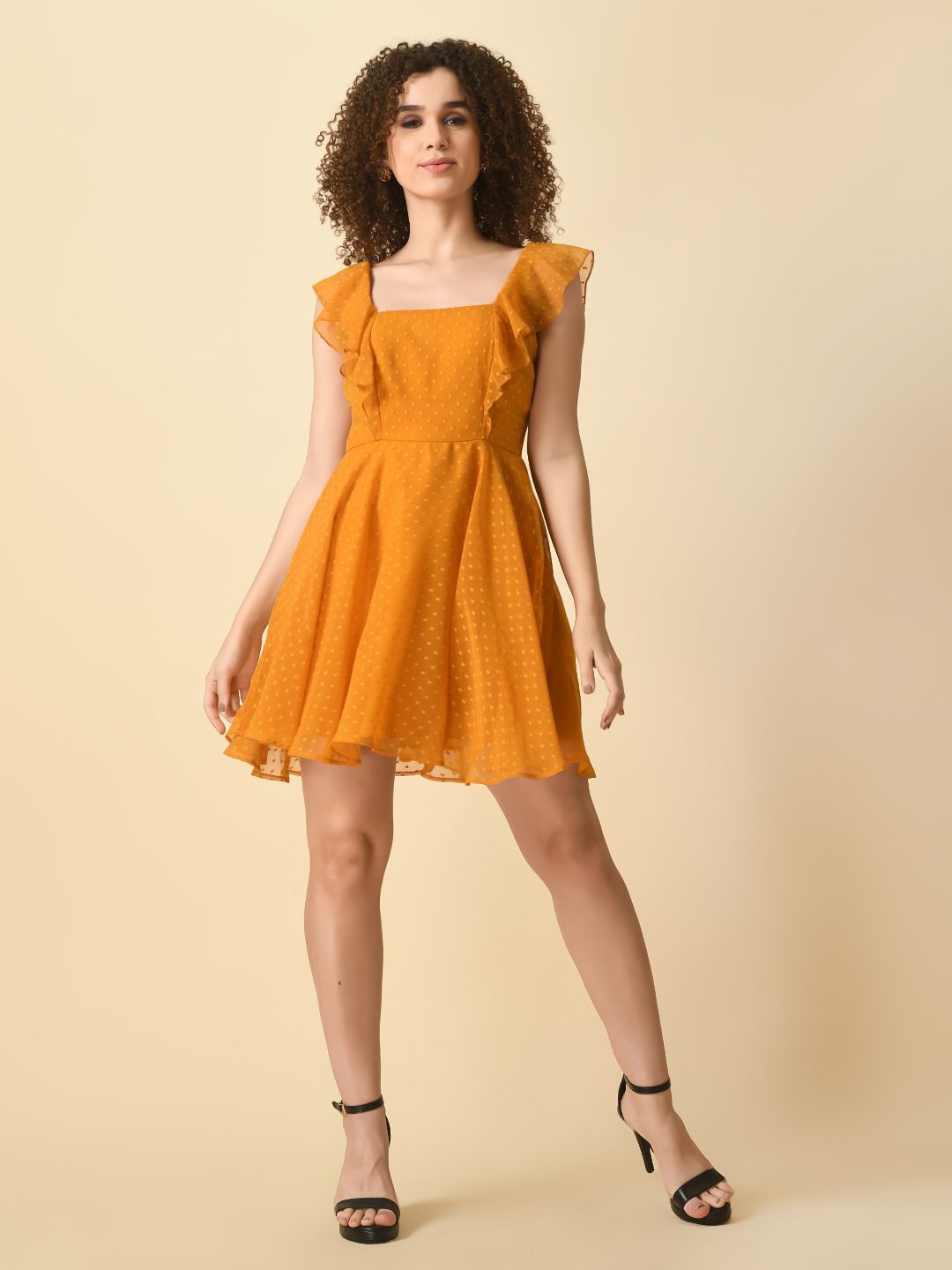 

Tushita Ruffled Georgette Fit & Flare Mini Dress, Rust