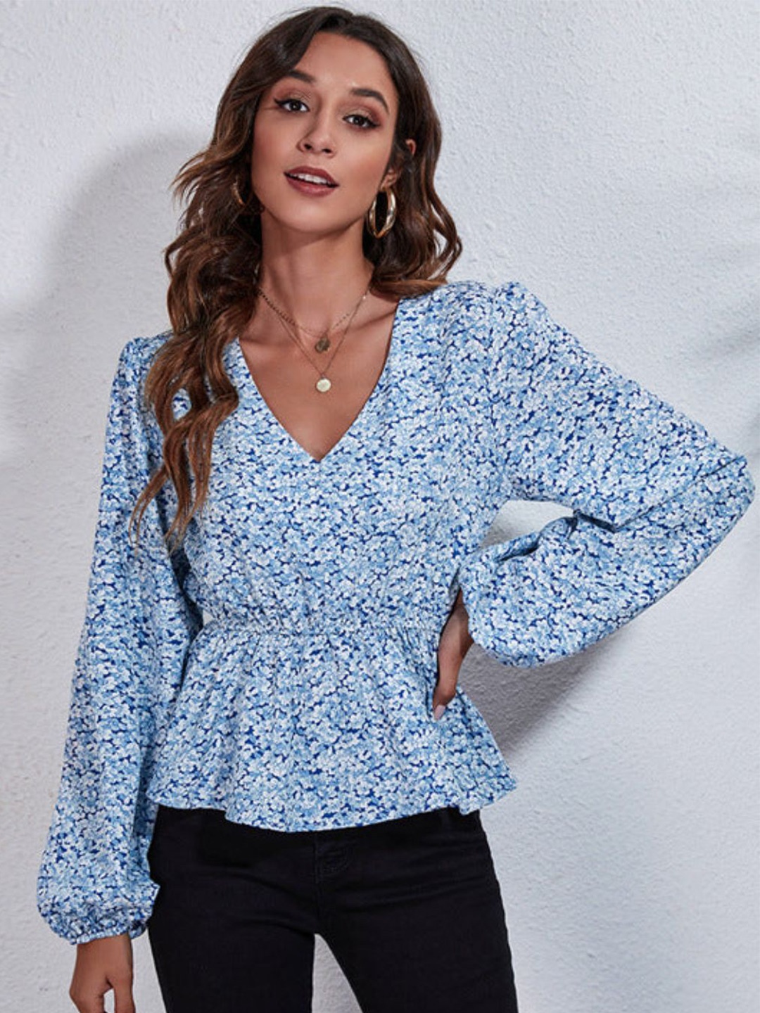 

4WRD by Dressberry Floral Print Wrap Top, Blue