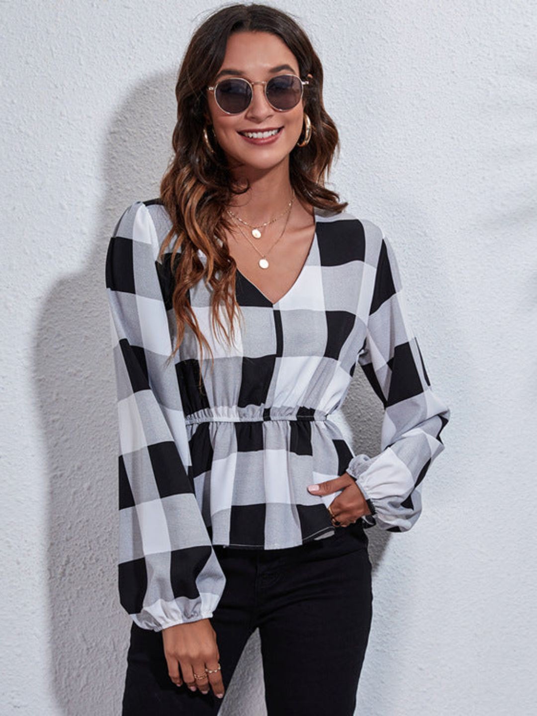 

4WRD by Dressberry Checked Top, Black