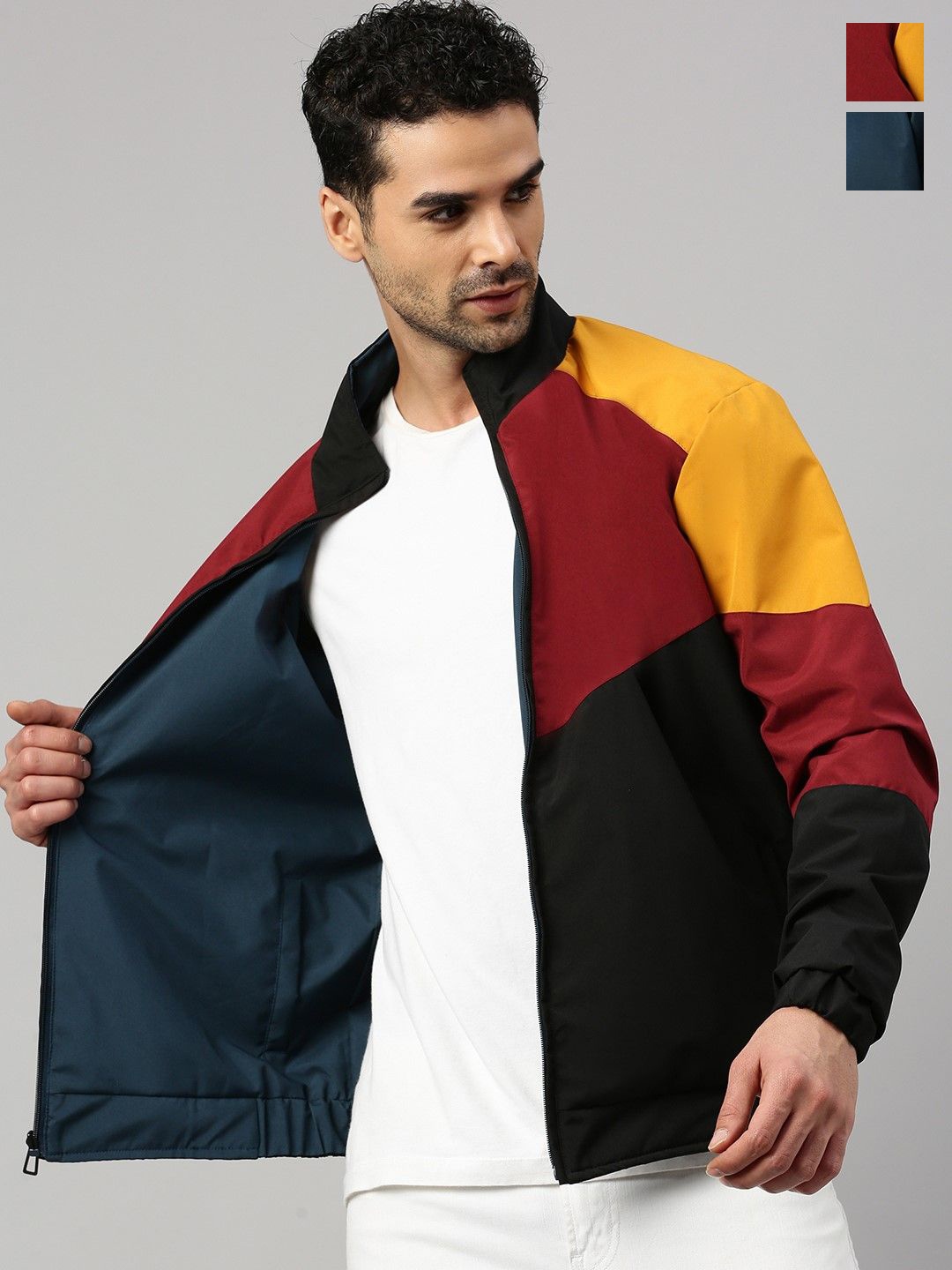 

VOXATI Men Colourblocked Bomber Jacket, Black