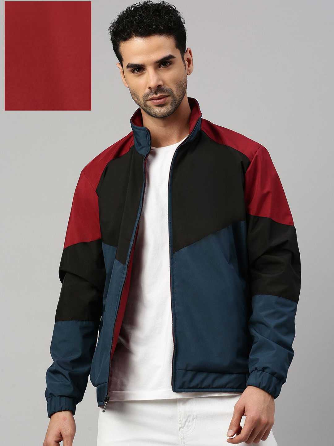 

VOXATI Men Colourblocked Crop Sporty Jacket, Teal