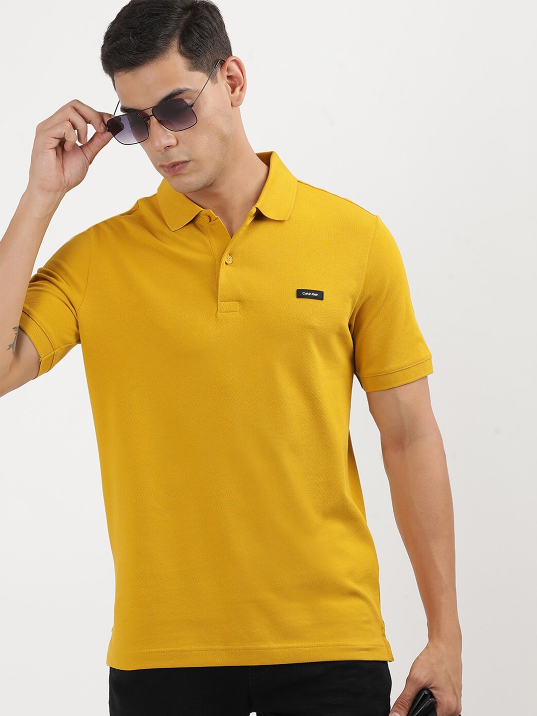 

Calvin Klein Men V-Neck Raw Edge Slim Fit T-shirt, Yellow