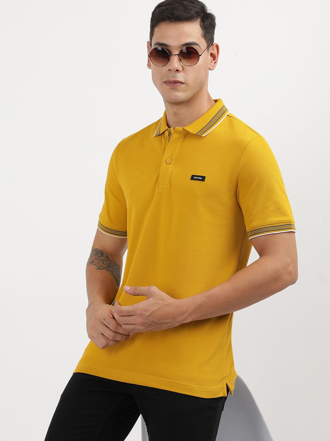 

Calvin Klein Men Polo Collar Pockets Slim Fit T-shirt, Yellow