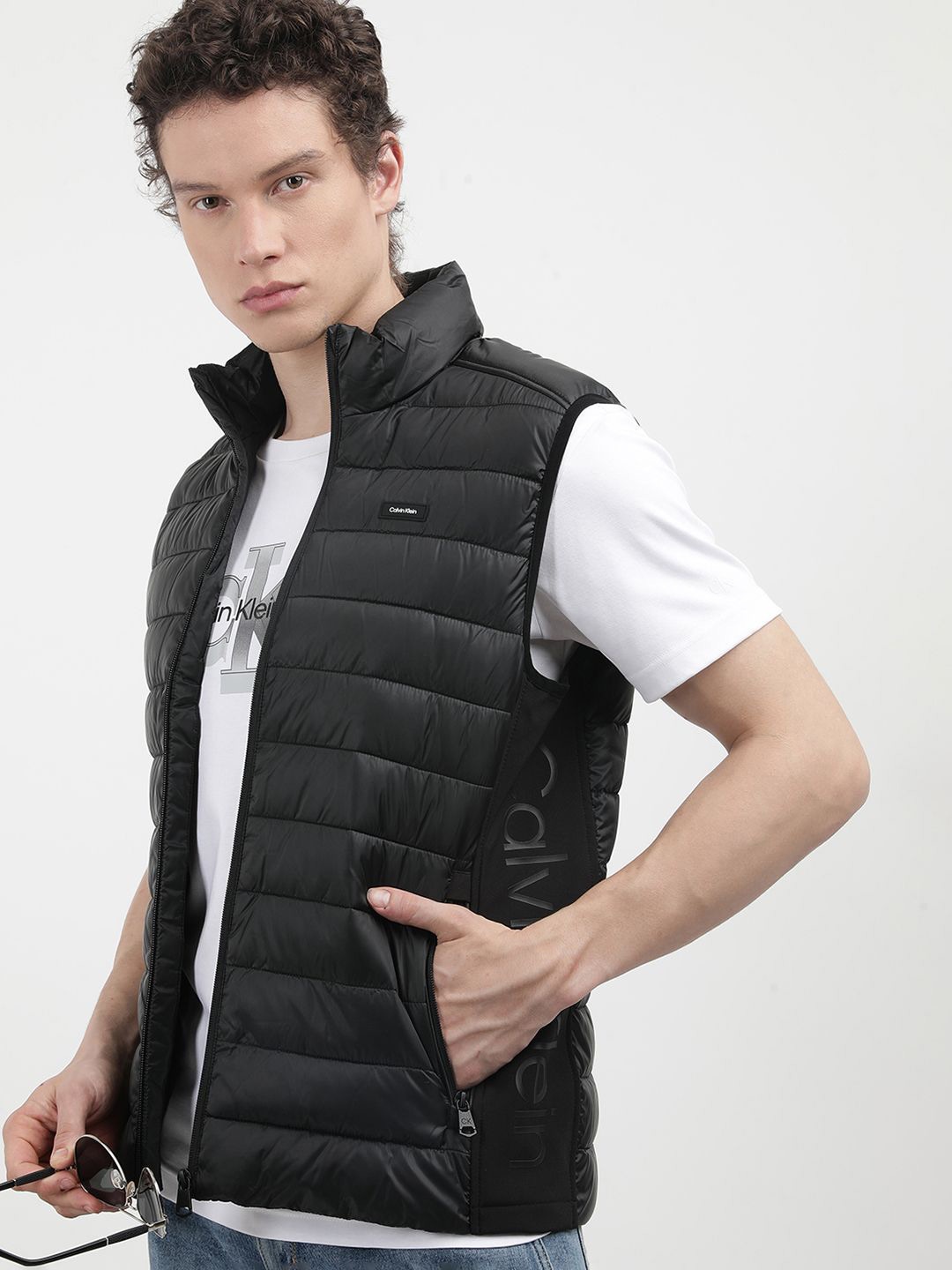 

Calvin Klein Men Stand Collar Knitted Jacket, Black