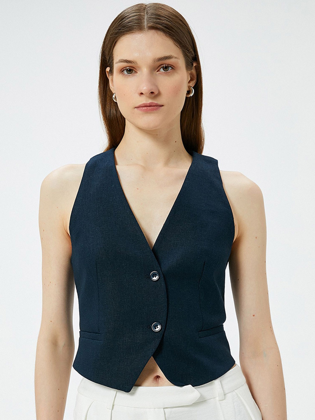 

Koton V-Neck Single-Breasted Waistcoat, Navy blue
