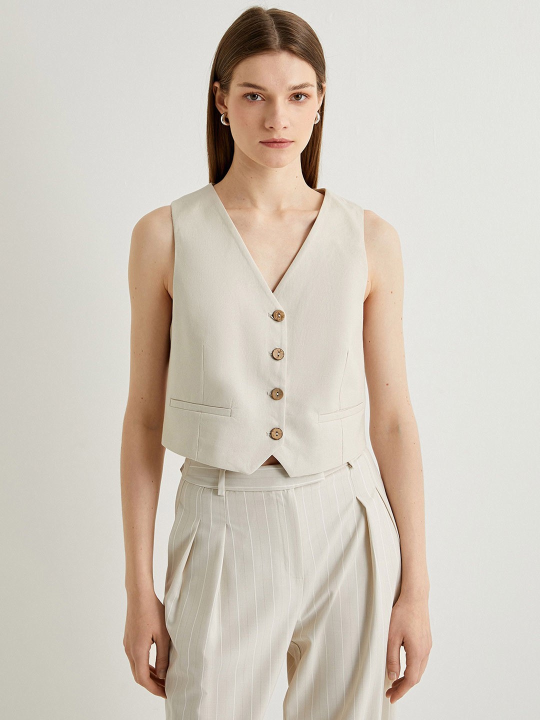 

Koton Sleeveless Waistcoat, Beige