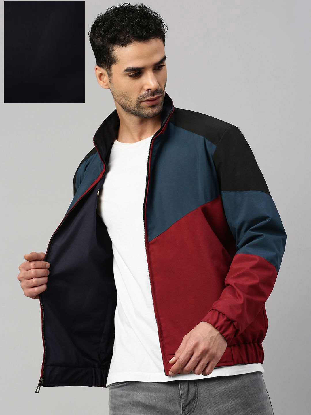 

VOXATI Men Colourblocked Sporty Jacket, Maroon